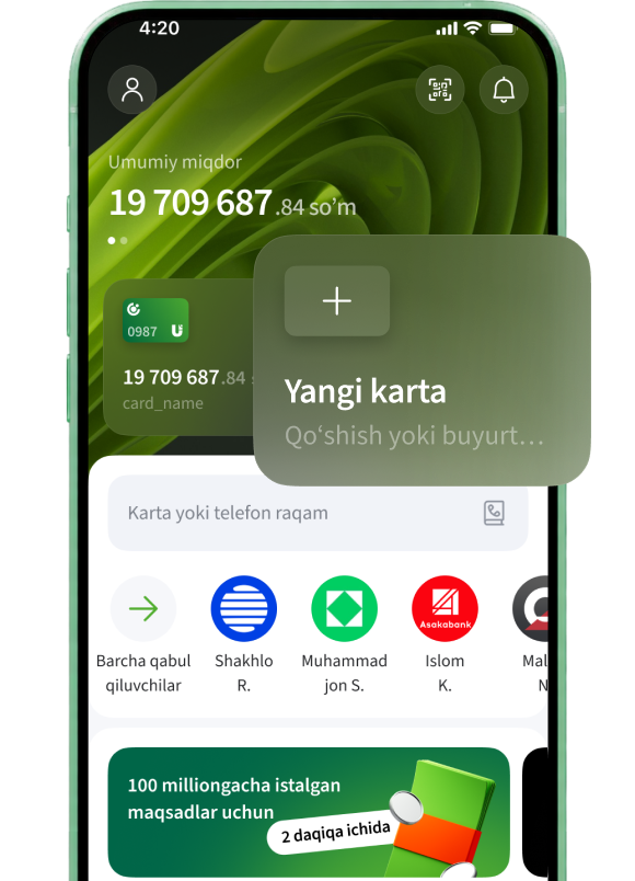 Ilovada kartani ulash