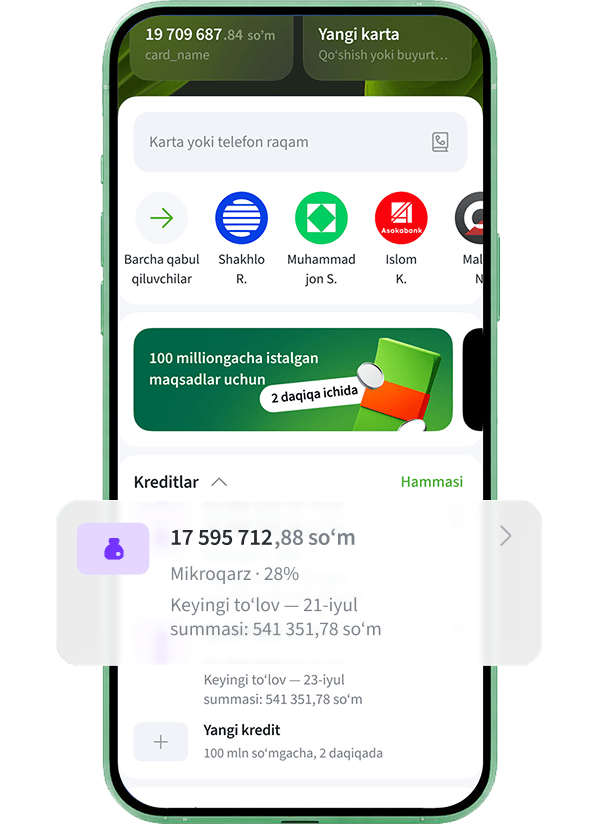 «Kreditlar» bo‘limidan kerakli kreditni tanlang