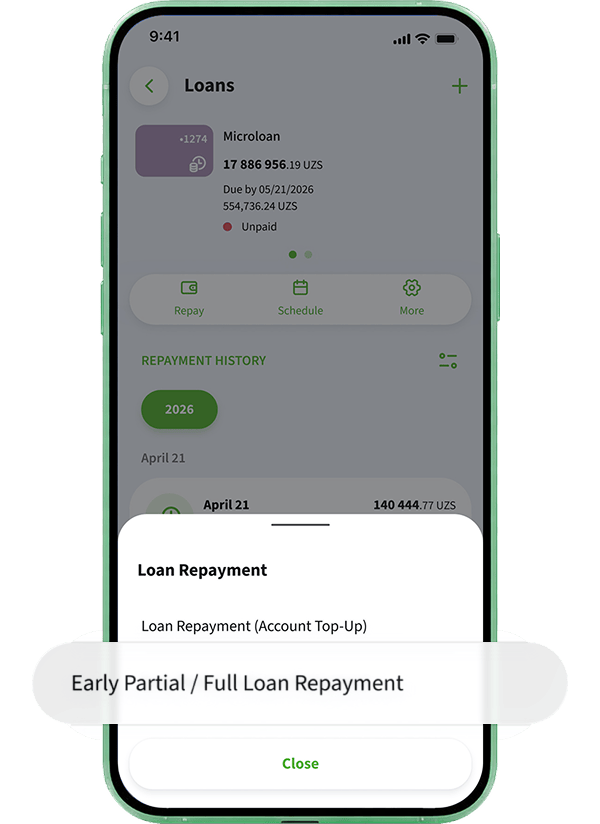 Select Early partial/full loan repayment