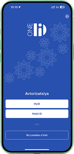 OneID ilovasiga kiring, avtorizatsiya usuli sifatida Mobile-ID’ni tanlang