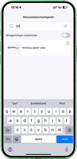 Qidiruvga “Ipoteka” deb yozing va IPOTEKA-BANK qatorini tanlang