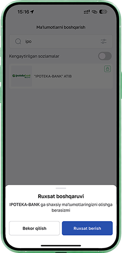 “Ruxsat berish” tugmasi orqali ruxsatni tasdiqlang